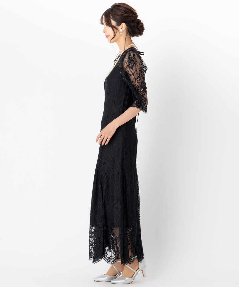 SNIDEL スナイデル ヘムボリュームレースドレス ブラック系 | 結婚式