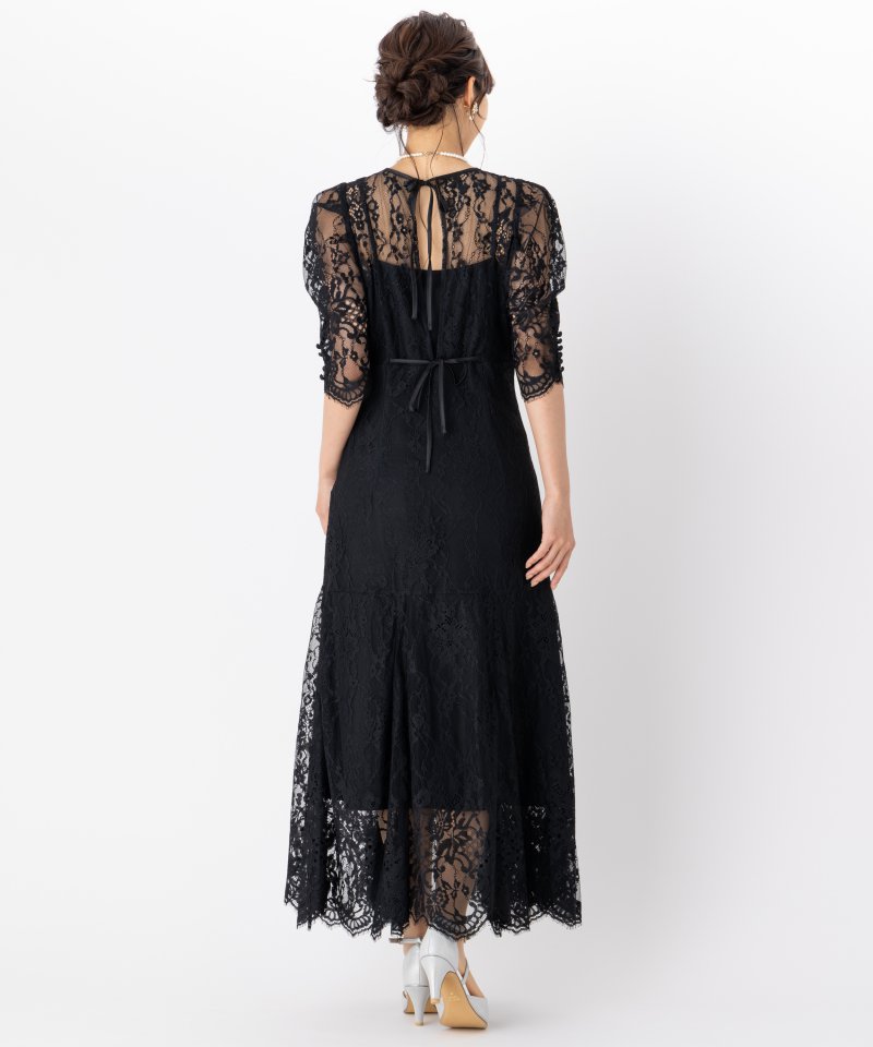 SNIDEL スナイデル ヘムボリュームレースドレス ブラック系 | 結婚式