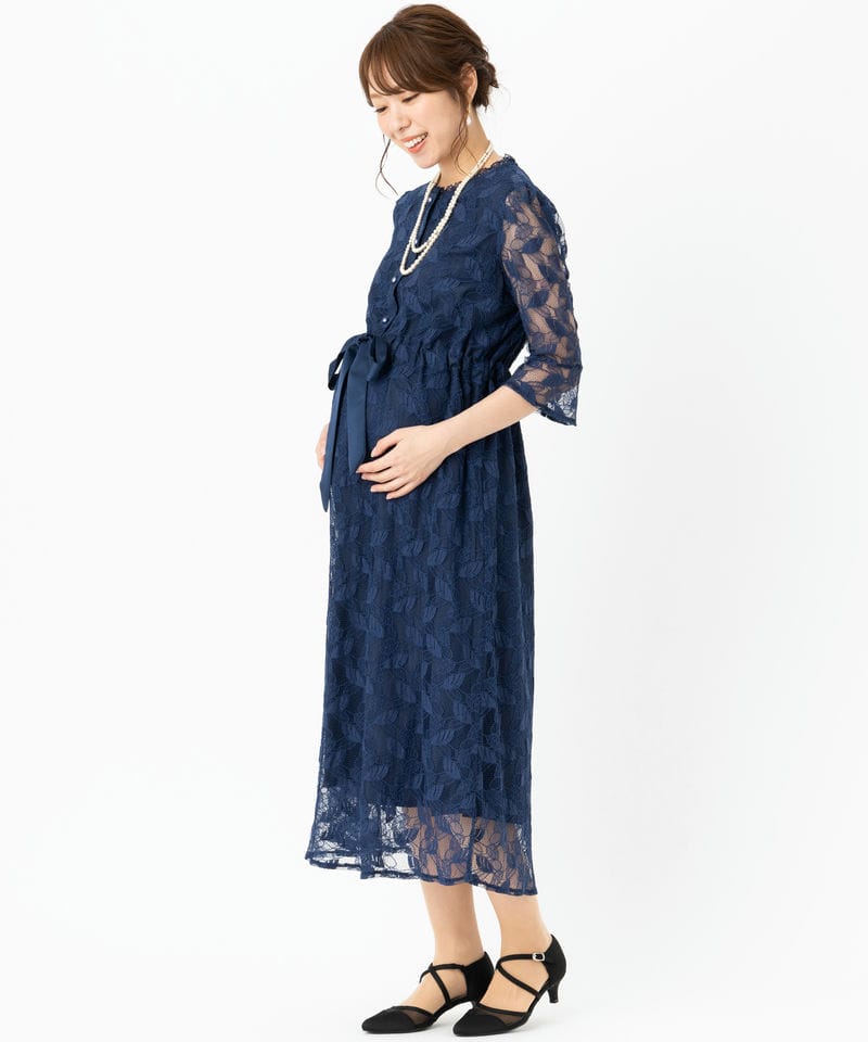 Select Shop 【授乳・マタニティードレスセット】リーフ柄総レース7分