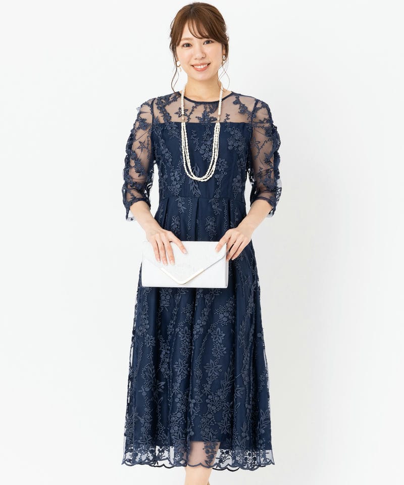 Select Shop 【ドレス2点セット】チュール×総刺繍ギャザースリーブ