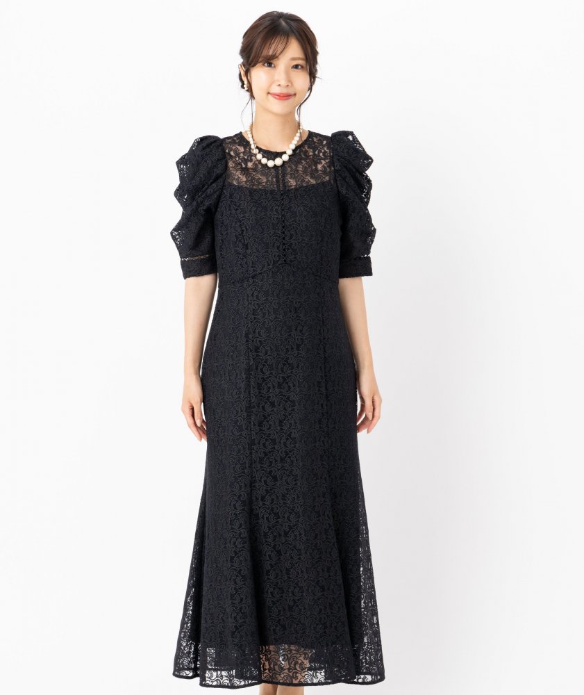 FRAY I.D フレイアイディー エンブロイダリーパフドレス ブラック系