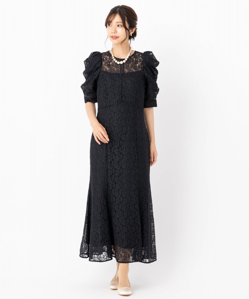 FRAY I.D フレイアイディー エンブロイダリーパフドレス ブラック系