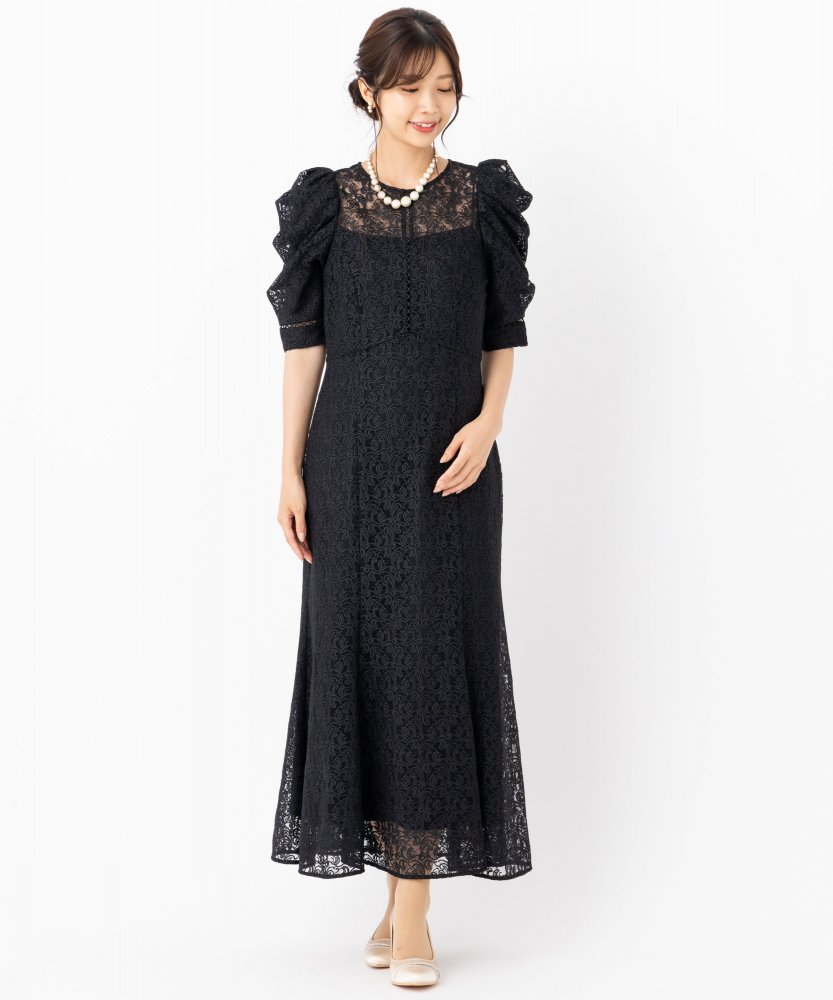 FRAY I.D フレイアイディー エンブロイダリーパフドレス ブラック系