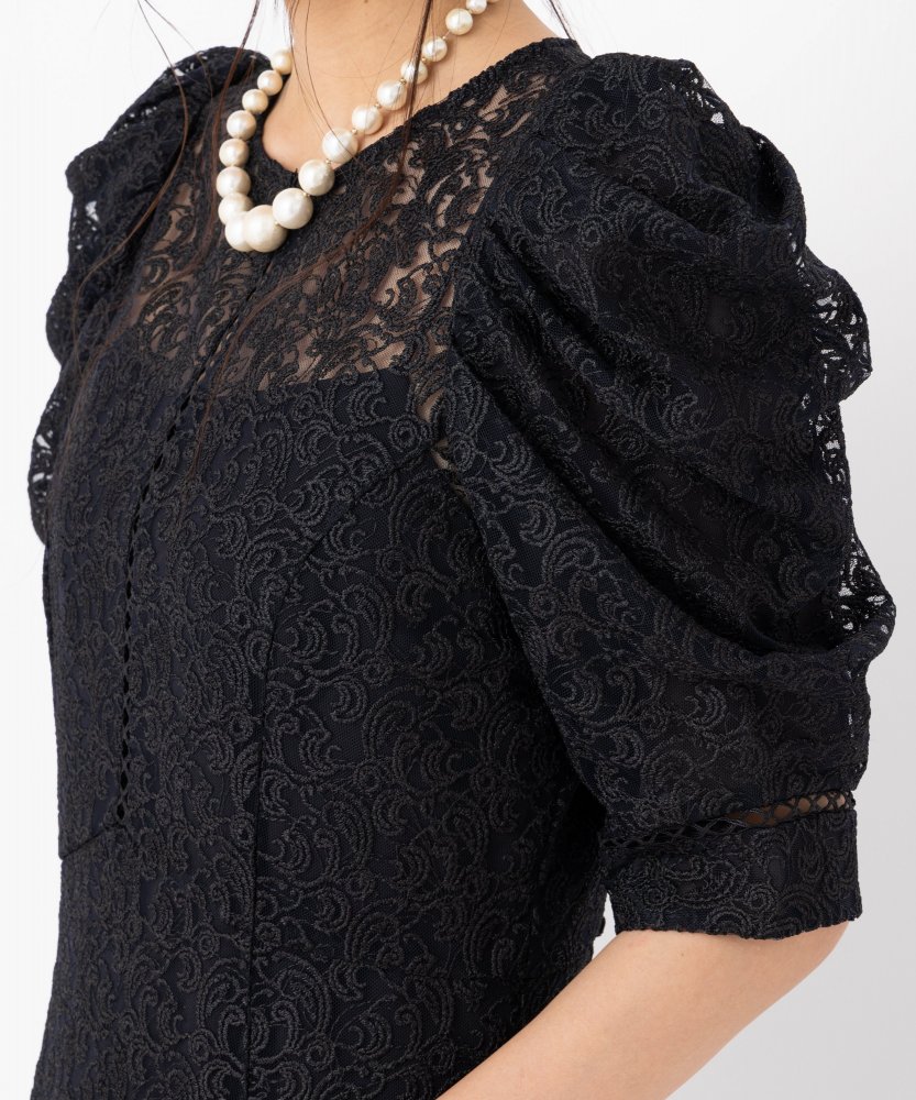 FRAY I.D フレイアイディー エンブロイダリーパフドレス ブラック系