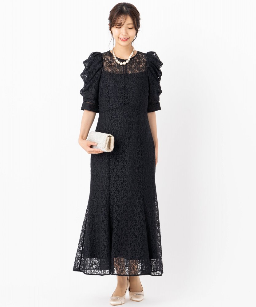 FRAY I.D フレイアイディー エンブロイダリーパフドレス ブラック系