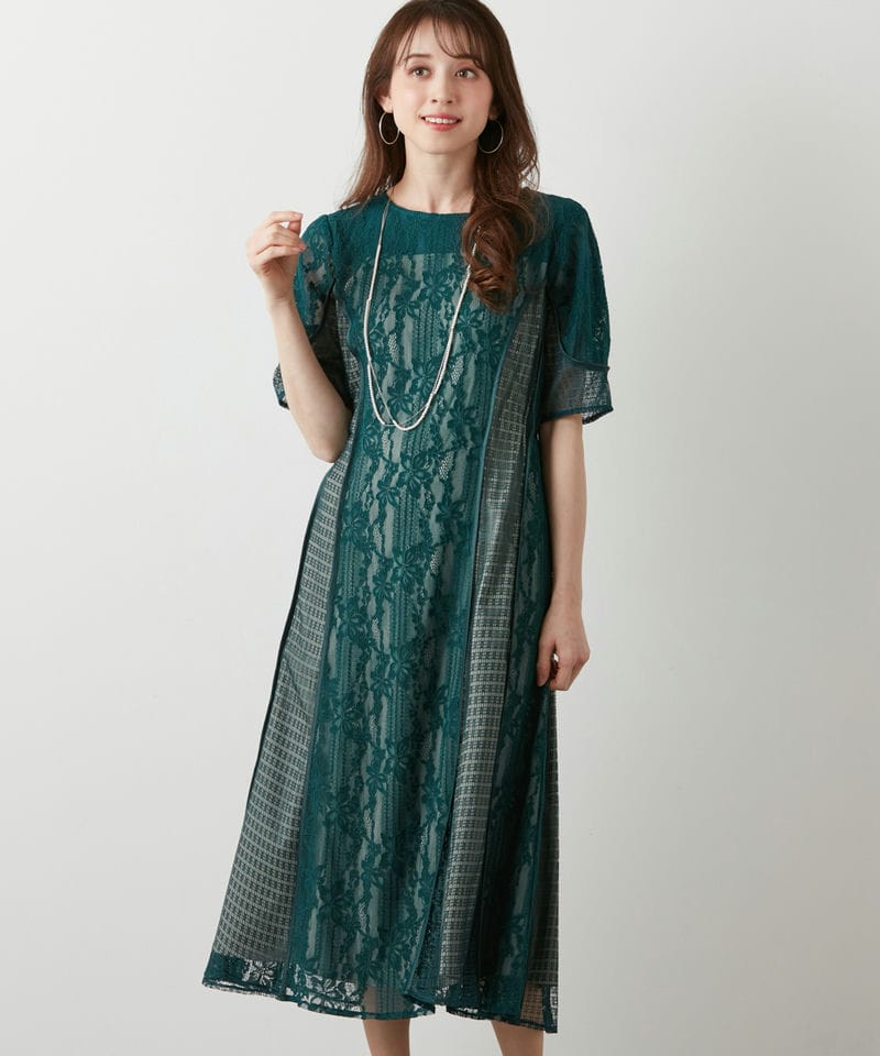 新品✨ラ・クープ LACOUPE✨総レースワンピース F4 大きいサイズ LACOUPE ラクープ 総レースパイピングドレス グリーン系 | 結婚式