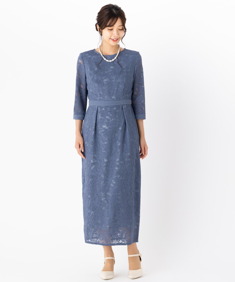 Aimer エメ ペイズリー柄袖付きタイトドレス ブルー系 | 結婚式 Aimer エメ ペイズリー柄袖付きタイトドレス ブルー系 | 結婚式