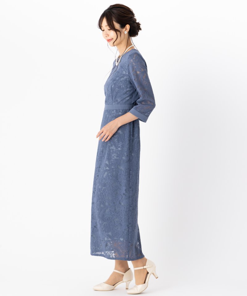 Aimer エメ ペイズリー柄袖付きタイトドレス ブルー系 | 結婚式