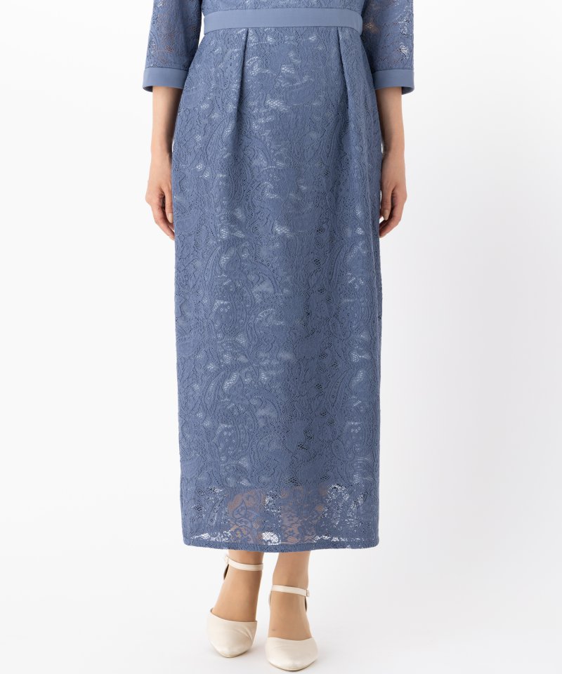 Aimer エメ ペイズリー柄袖付きタイトドレス ブルー系 | 結婚式