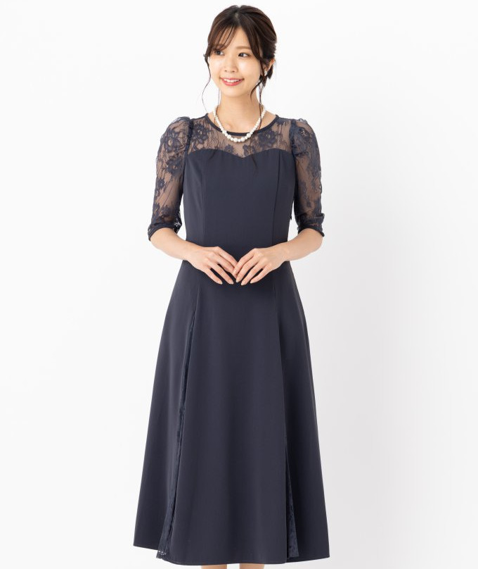Select Shop レース使いAラインフレアードレス グレー系 | 結婚式