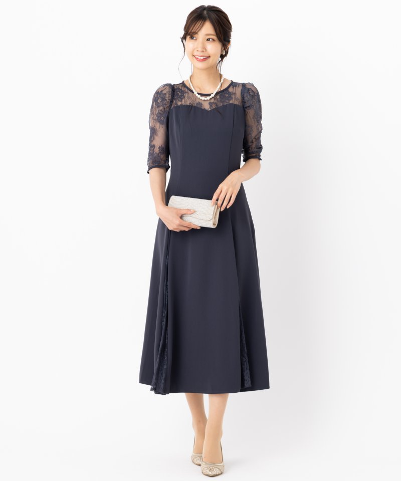Select Shop レース使いAラインフレアードレス グレー系 | 結婚式