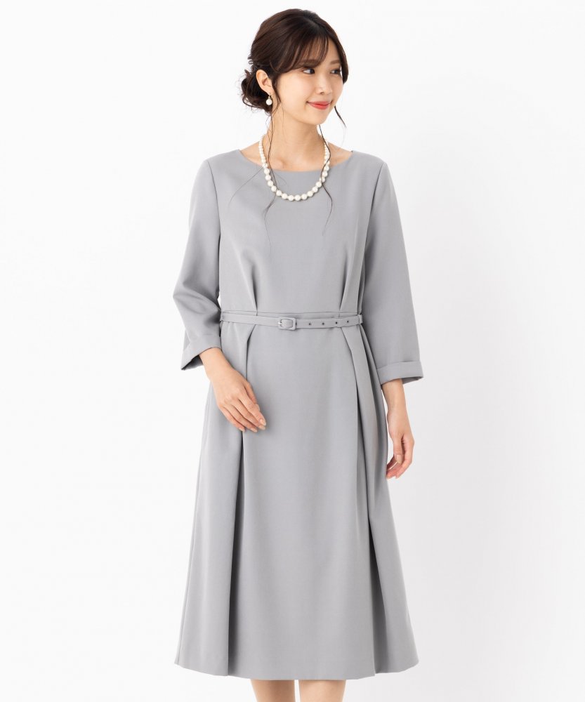 Select Shop 【授乳マタニティ】タックベルテッドワンピース グレー系