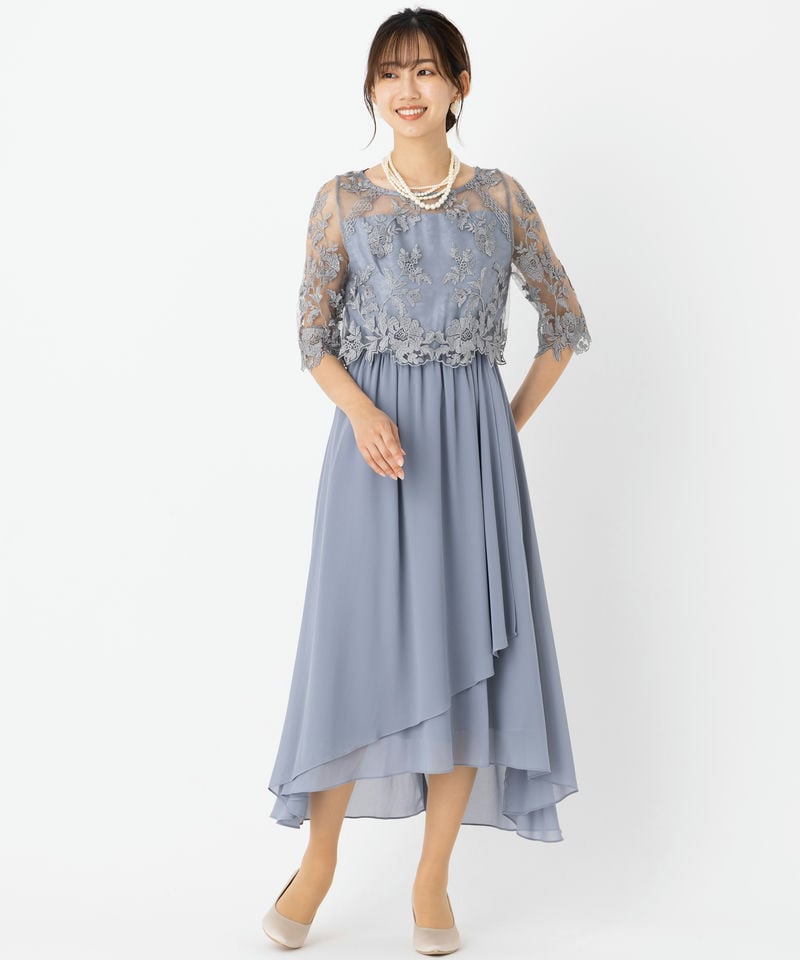Select Shop 花柄レース切替ミモレ丈フレアドレス その他 x ブルー系