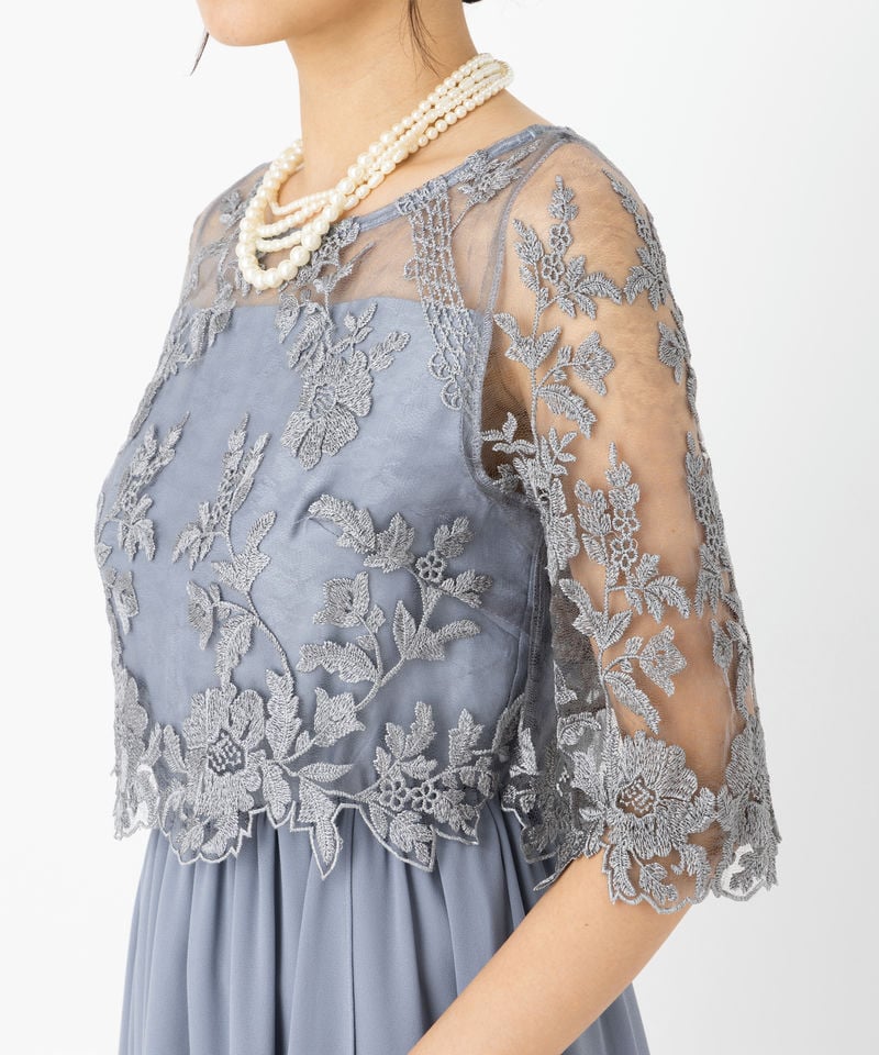 Select Shop 花柄レース切替ミモレ丈フレアドレス その他 x ブルー系