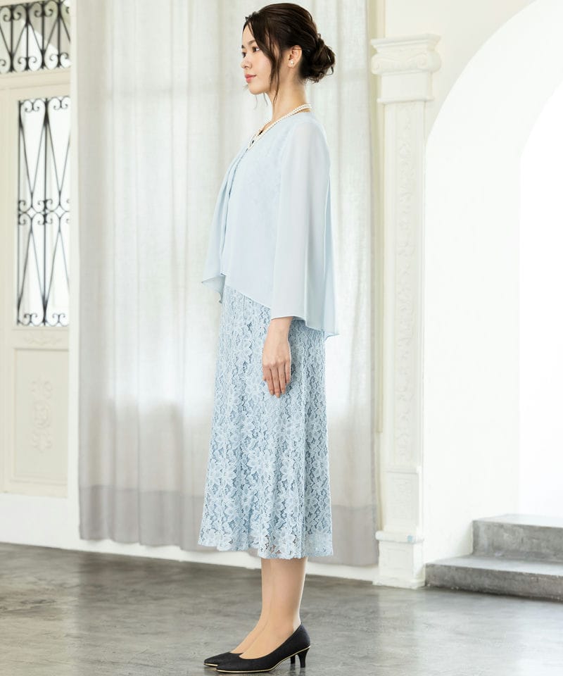 東京ソワール 【マザーズドレス】カバーアップ付きレースドレス ブルー