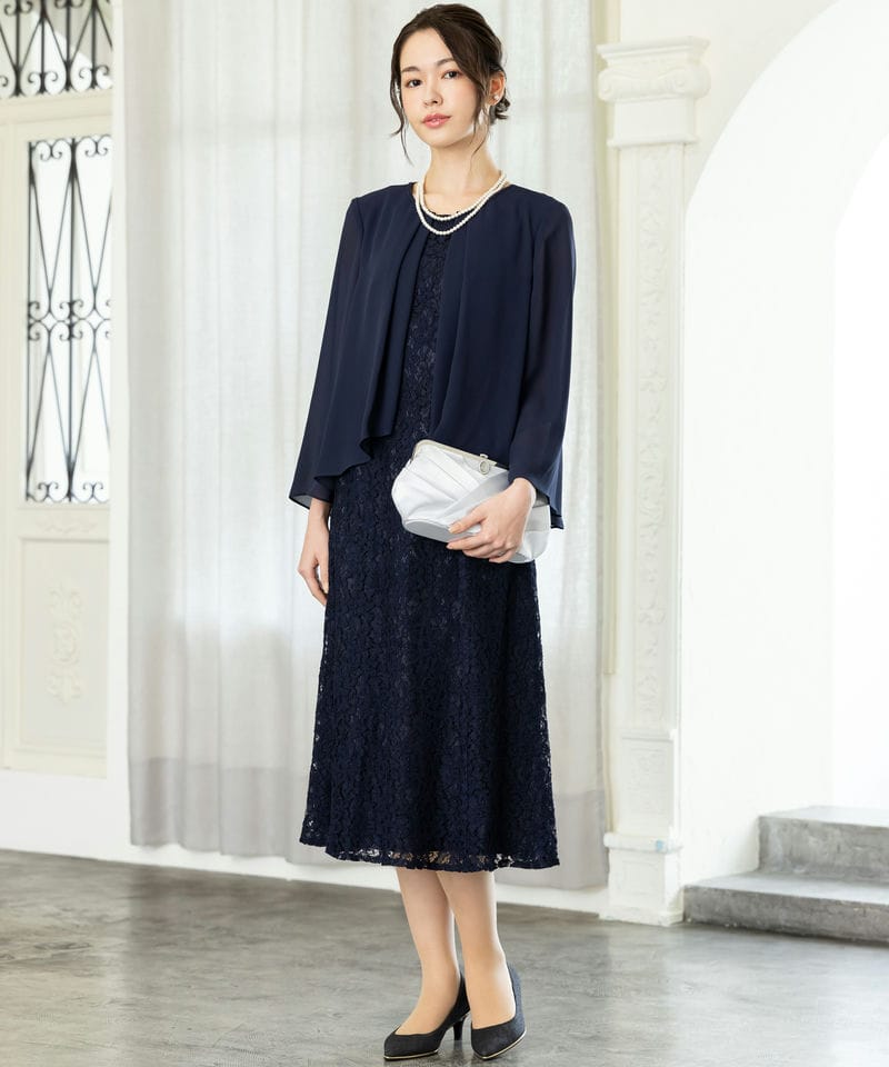 東京ソワール 【マザーズドレス】カバーアップ付きレースドレス