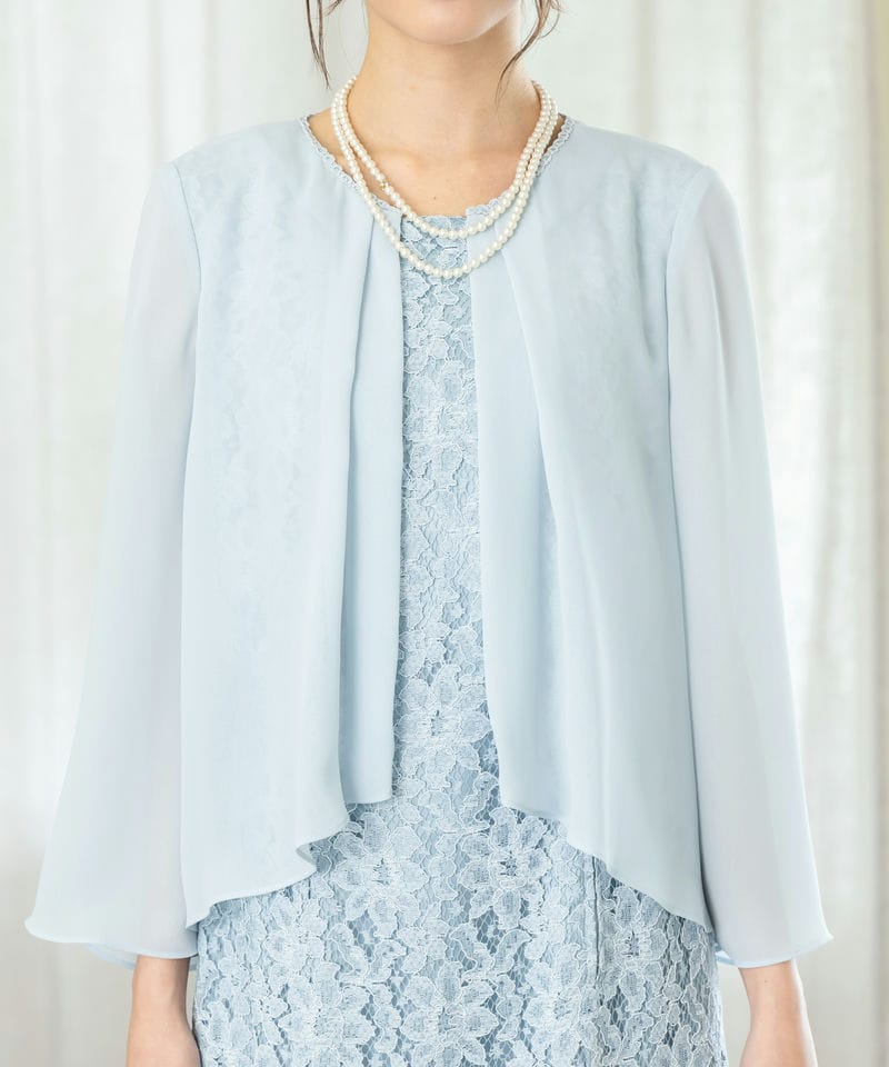 東京ソワール 【マザーズドレス】カバーアップ付きレースドレス ブルー