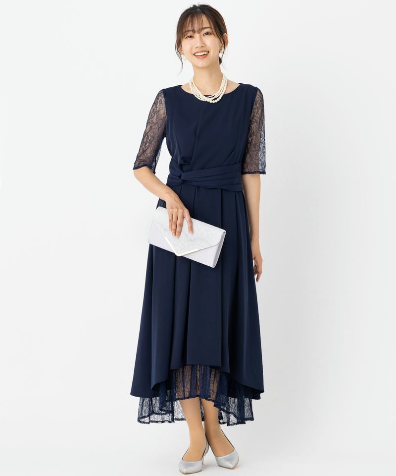 Select Shop ウエストモチーフベルトドレス ネイビー系 | 結婚式