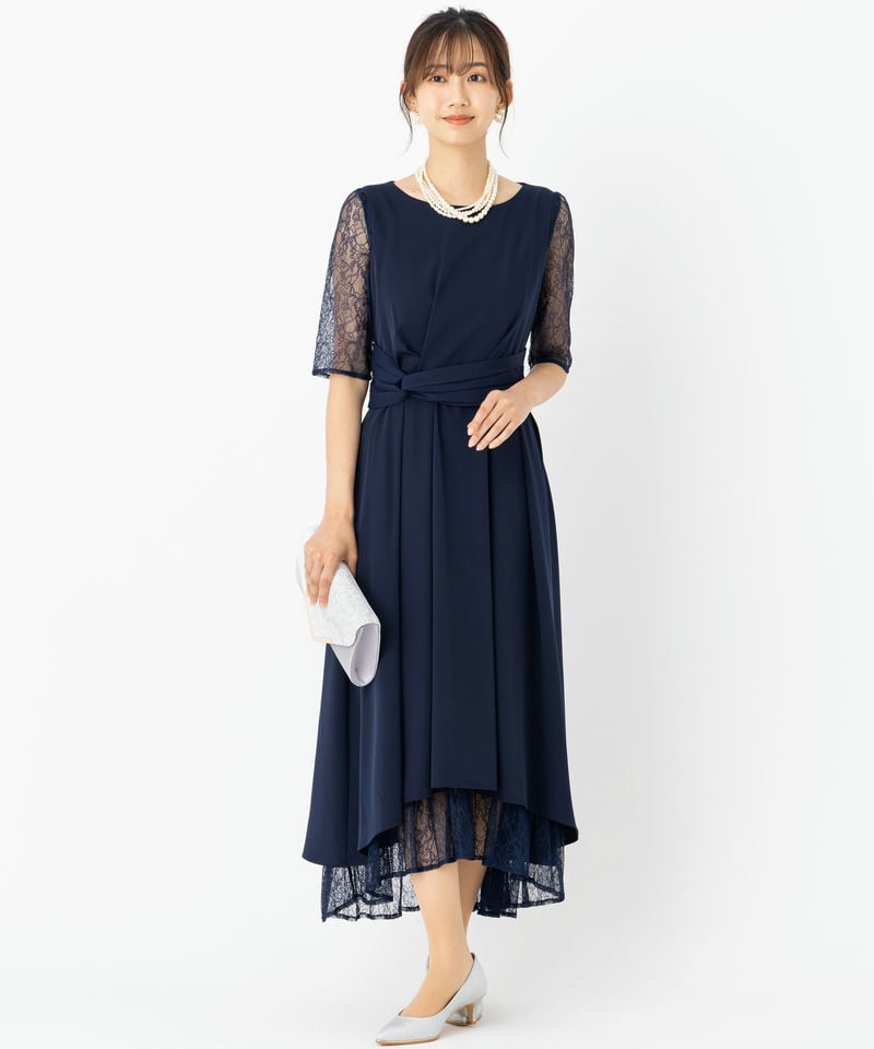 Select Shop ウエストモチーフベルトドレス ネイビー系 | 結婚式