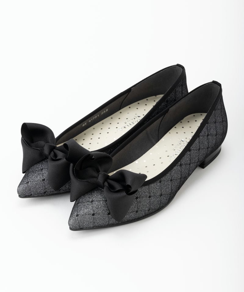 DIANA ダイアナ ビッグリボンフラットシューズ ブラック系 x シルバー