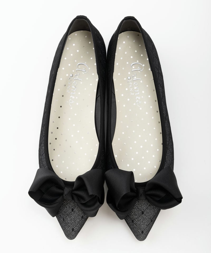 DIANA ダイアナ ビッグリボンフラットシューズ ブラック系 x シルバー