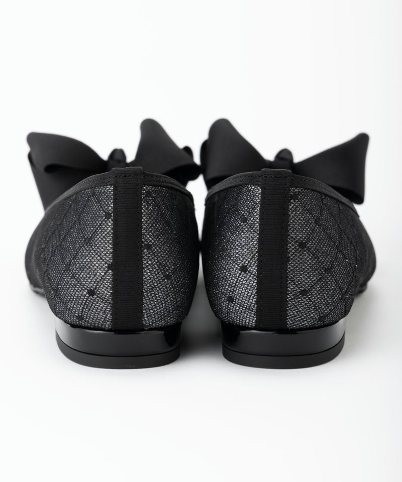 DIANA ダイアナ ビッグリボンフラットシューズ ブラック系 x シルバー