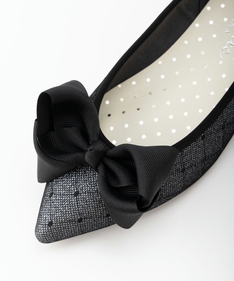 DIANA ダイアナ ビッグリボンフラットシューズ ブラック系 x シルバー