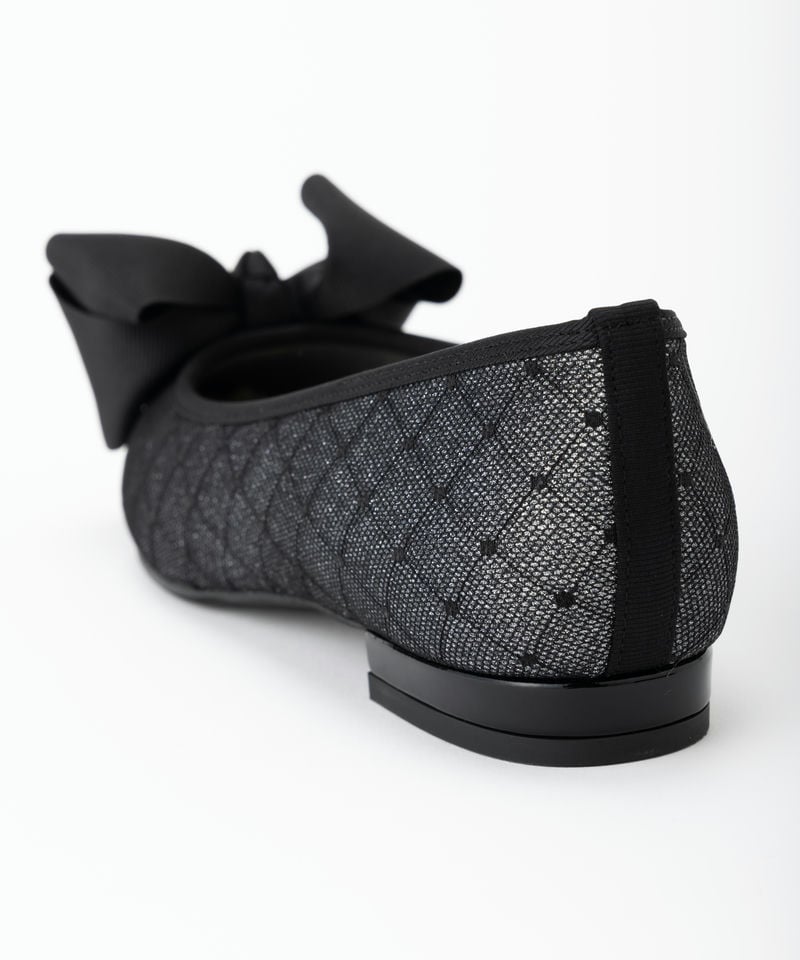 DIANA ダイアナ ビッグリボンフラットシューズ ブラック系 x シルバー