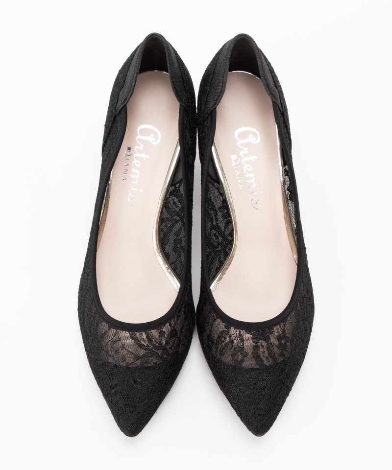 DIANA　ダイアナ　チュールレースコンビパンプス　黒 フォーマル　レディース DIANA ダイアナ チュールレースパンプス ブラック系 | 結婚式
