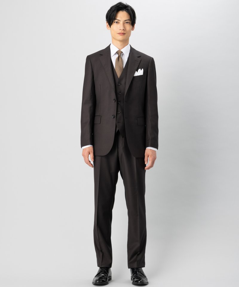 ONLY オンリー CANONICO・Super110s 3ピースフォーマルスーツ ブラウン