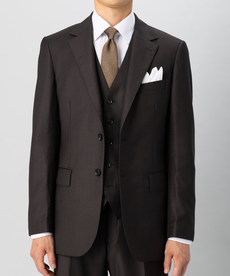 ONLY オンリー CANONICO・Super110s 3ピースフォーマルスーツ ブラウン