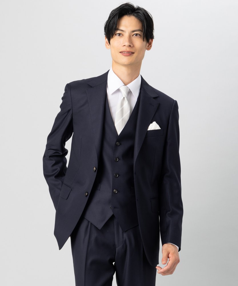 ONLY オンリー CANONICO・Super110s 3ピースフォーマルスーツ ネイビー