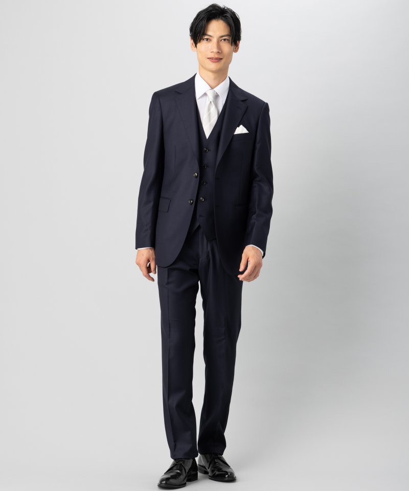 ONLY オンリー CANONICO・Super110s 3ピースフォーマルスーツ ネイビー