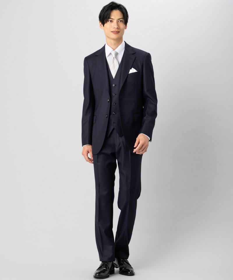 ONLY オンリー CANONICO・Super110s 3ピースフォーマルスーツ ネイビー