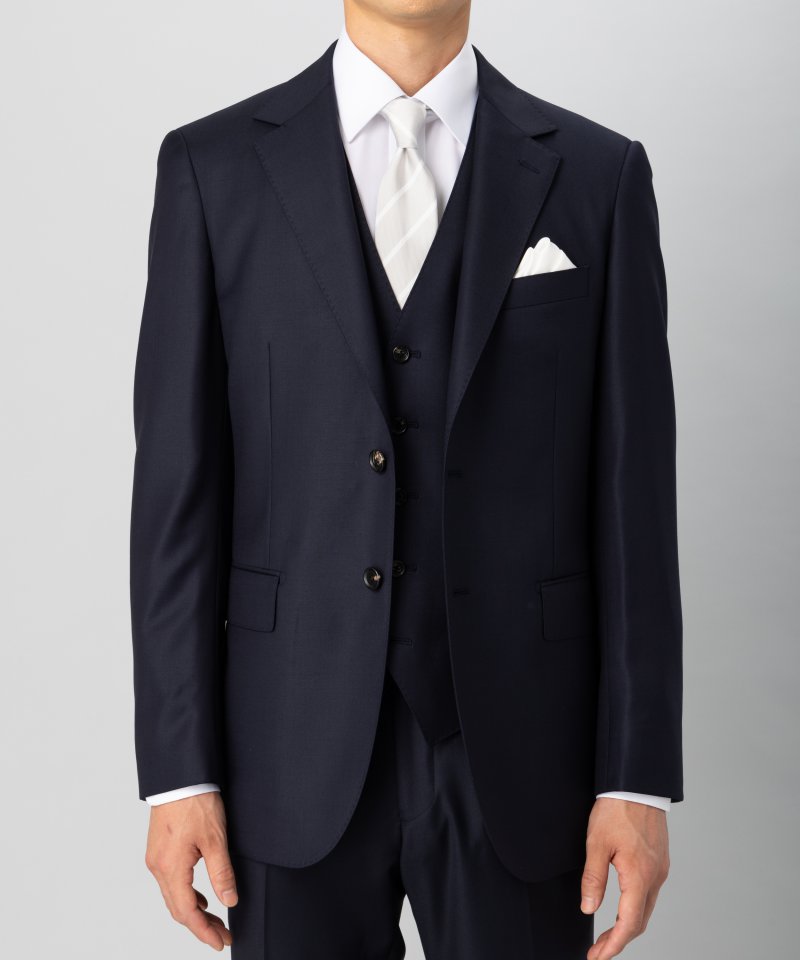 ONLY オンリー CANONICO・Super110s 3ピースフォーマルスーツ ネイビー