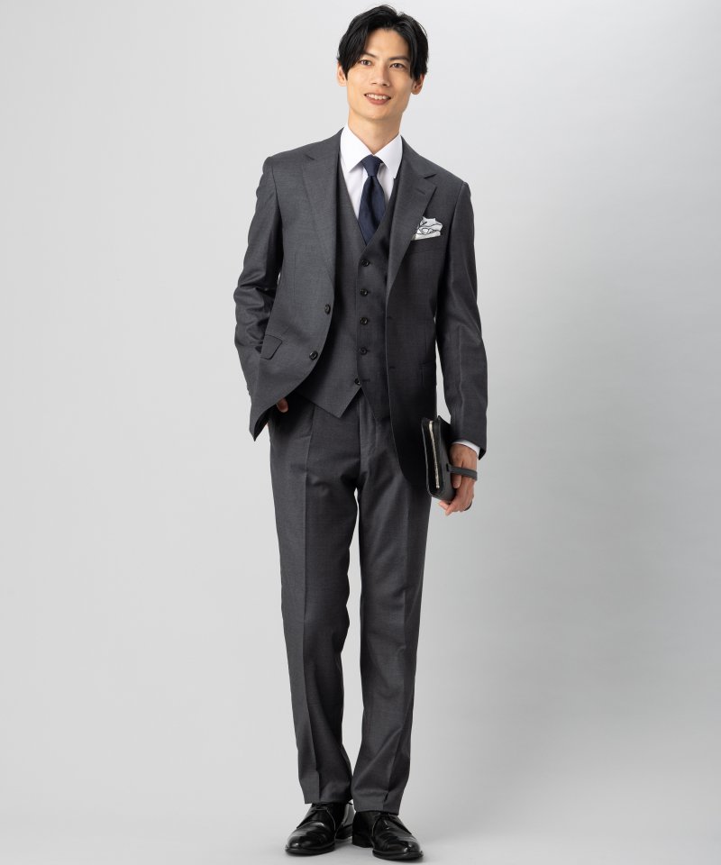 ONLY オンリー CANONICO・Super110s 3ピースフォーマルスーツ グレー系