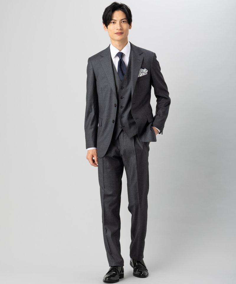 ONLY オンリー CANONICO・Super110s 3ピースフォーマルスーツ グレー系