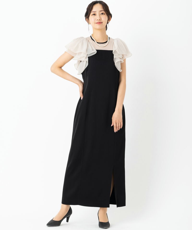 FRAY I.D フレイアイディー フリルスリーブコンビドレス ブラック系