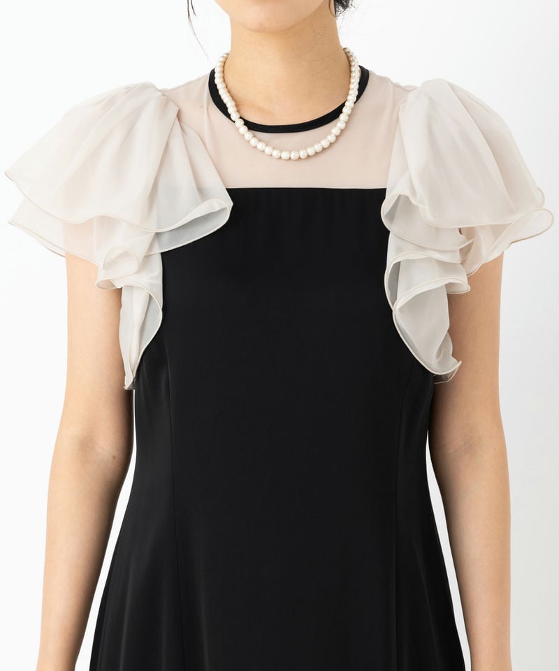 FRAY I.D フレイアイディー フリルスリーブコンビドレス ブラック系