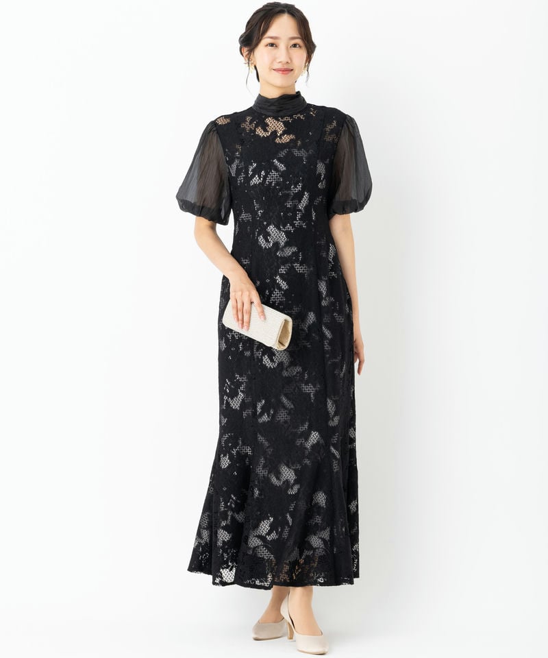 LAGUNAMOON ラグナムーン LADYジャガードレースフレアドレス ブラック