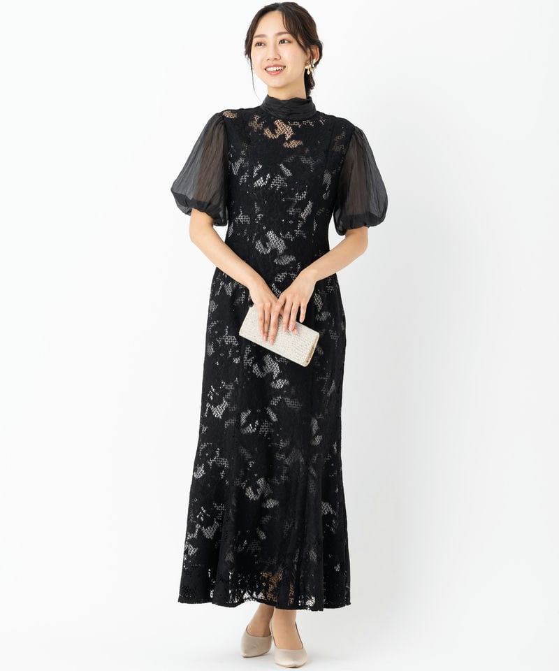 LAGUNAMOON ラグナムーン LADYジャガードレースフレアドレス ブラック