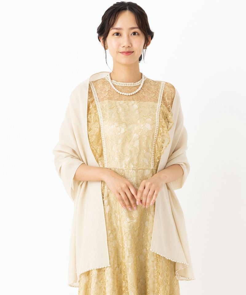 LOUIS VUITTON シルク混ショール・モノグラム ルレックス ゴールド系