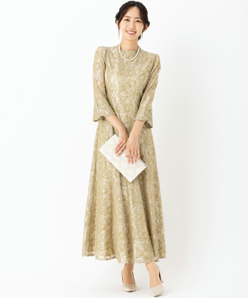 【AIMER 】イエローレースマキシドレス Sサイズ Aimer エメ ボタニカル柄レースバックシャンドレス イエロー系 | 結婚