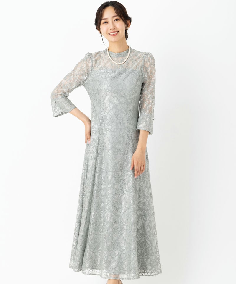 LE'RURE リルアー コットンレーススフレスリーブドレス グレー系