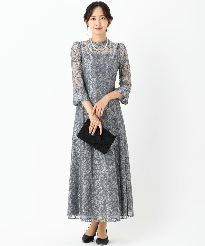 【AIMER】レースボレロ付きシャンタンフレアドレス（ブルー） ブルーのレースボレロ付きシャンタンドレス[M] AIMERのレンタル｜11