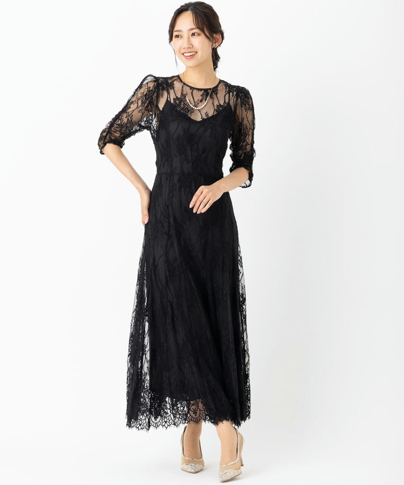 SNIDEL スナイデル バックデザインレースオケドレス ブラック系 | 結婚