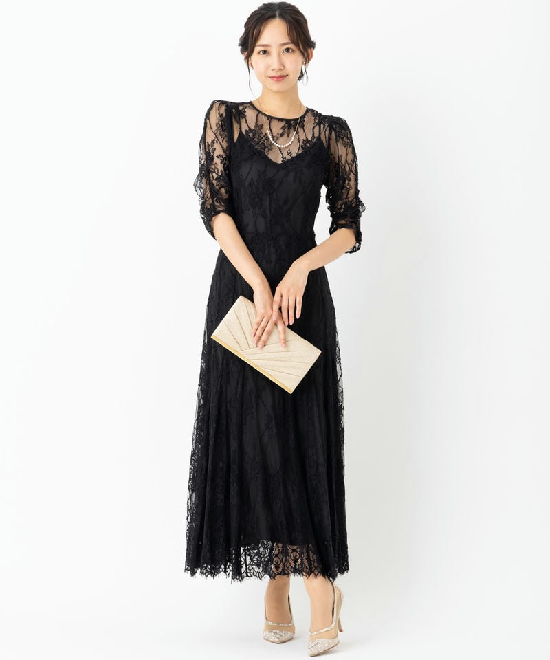 SNIDEL スナイデル バックデザインレースオケドレス ブラック系 | 結婚