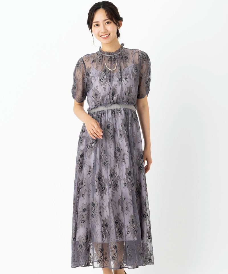 JILL STUART ジルスチュアート バイカラーレースドレス グレー系