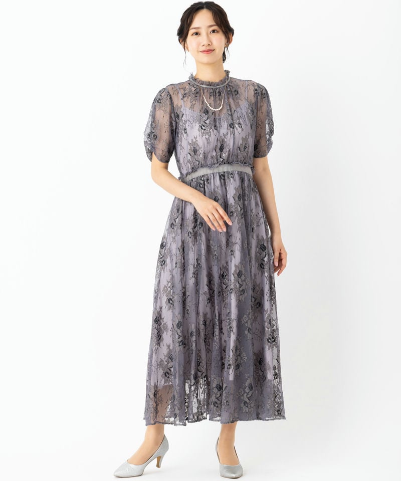 JILL STUART ジルスチュアート バイカラーレースドレス グレー系 