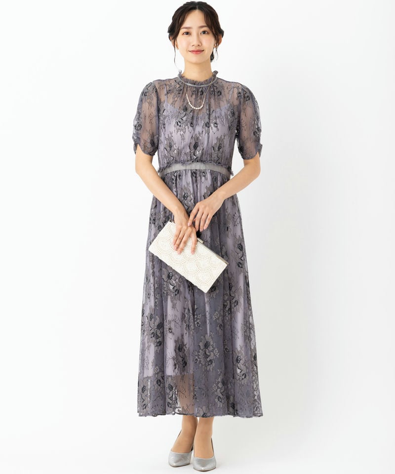 JILL STUART ジルスチュアート　パーティードレス　ドレープ　レース　M JILL STUART ジルスチュアート バイカラーレースドレス グレー系